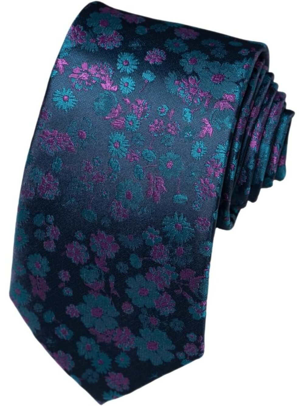 Men's Blue & Teal 100% Microfiber Floral Jacquard Formal Necktie For Business